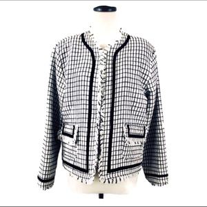 Chico’s Black & White Check Fringe Edged Jacket
